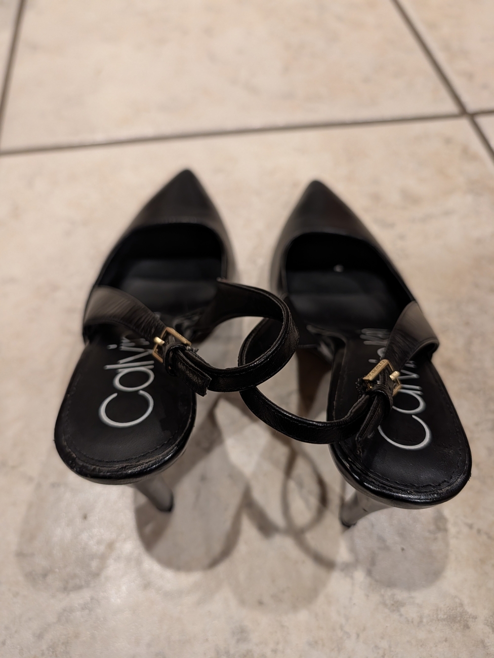 Calvin Klein Black Leather Slingback Pointed-Toe Heels - Picture 4 of 6